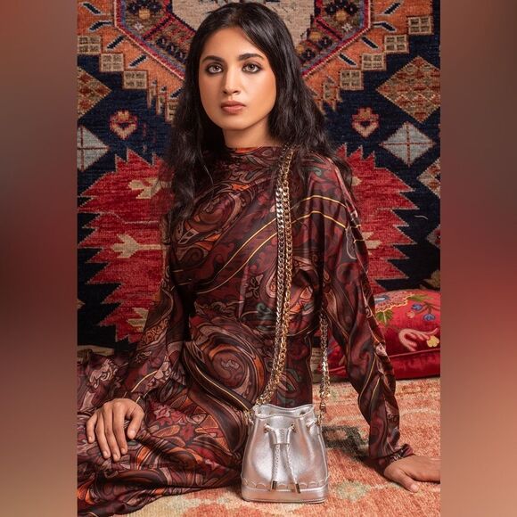 Zara satin printed long sleeve dress - Picture 3 of 14